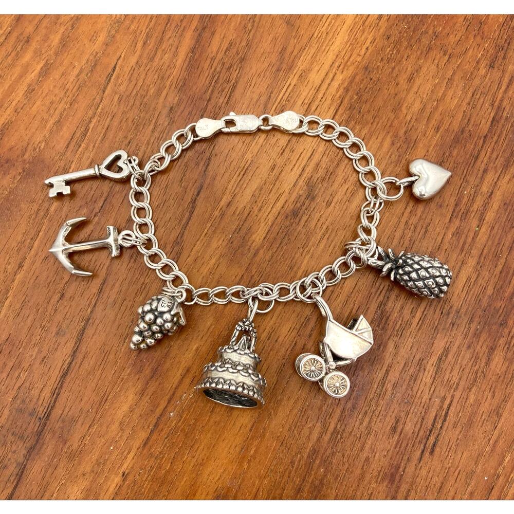 Vintage Sterling Silver Charm Bracelet H&H Hand & Hammer Charms 39.11g Size 6.75